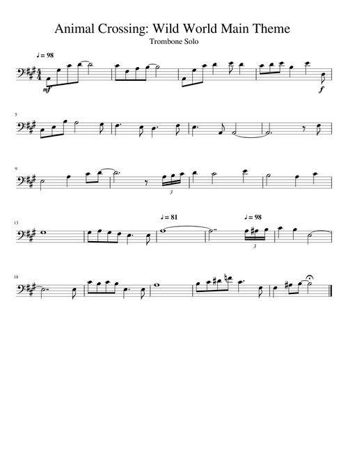 Animal Crossing: Wild World Main Theme - Trombone Solo