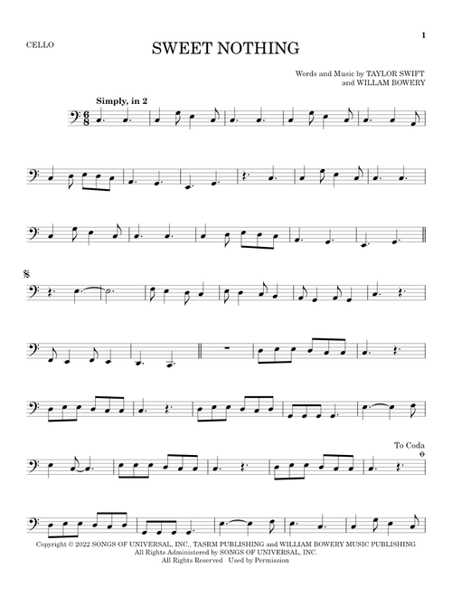 Sweet Nothing - Taylor Swift (Cello Solo)