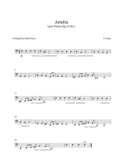 Arietta from Lyric Pieces Op.12 No.1 (Arr. André Nusa) - E Grieg (Tuba Solo)