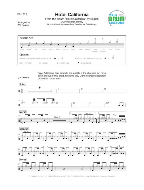 Hotel California (Arr. Will Beavis) - Eagles (Drums)