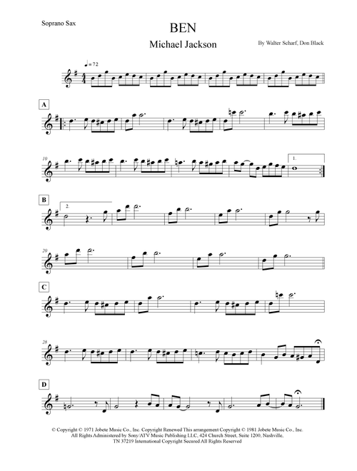 Ben (Arr. Leo Silva) - Michael Jackson (Soprano Sax Solo)