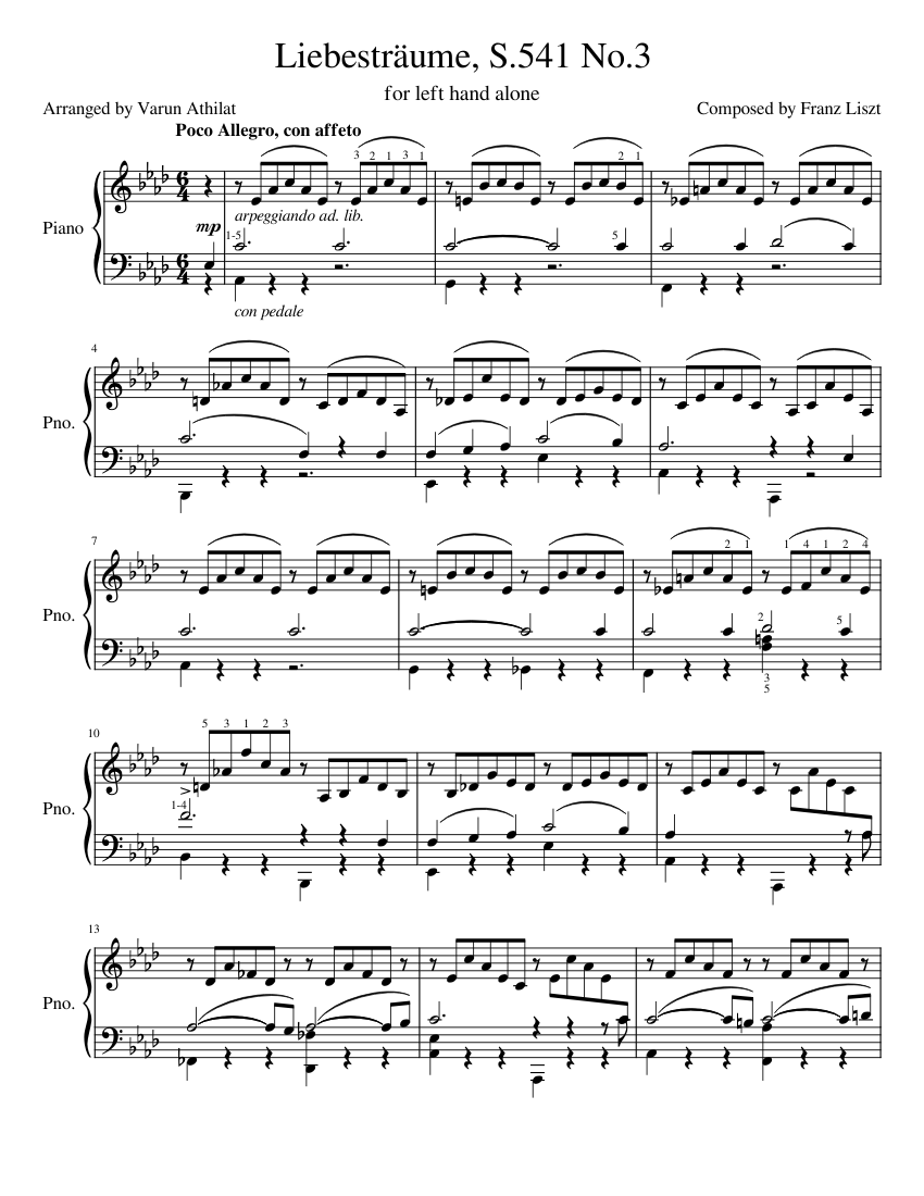 Liszt-Athilat: S.541 Liebesträume No.3 (for left hand alone