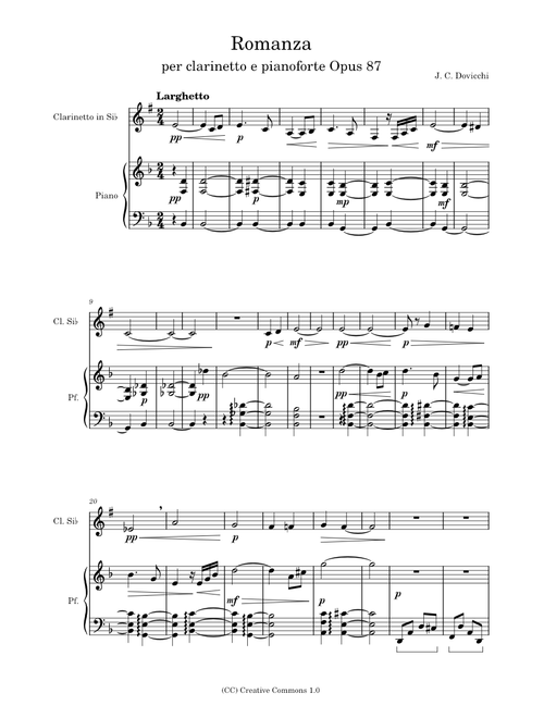 Romanza per clarinetto e pianoforte Op. 87