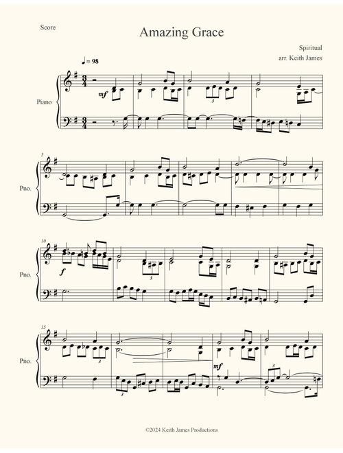 Amazing Grace (Key of G) (Arr. Keith James Magel) (Piano Solo)