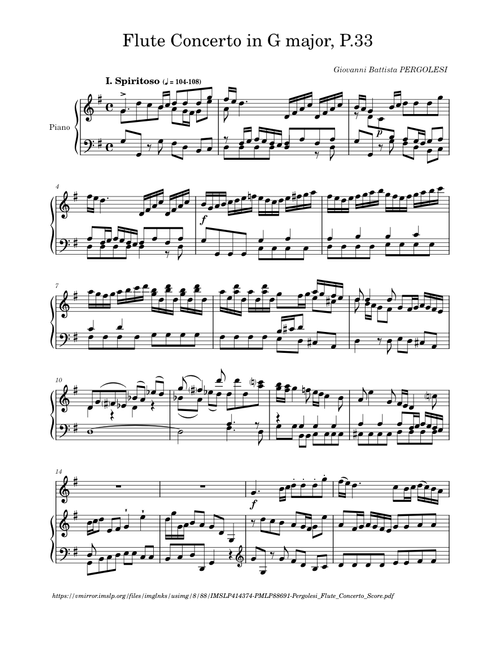 Flute Concerto in G major - Giovanni Pergolesi