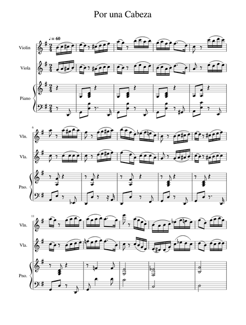 Por una Cabeza / two violins & piano