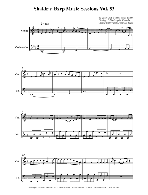Shakira: Bzrp Music Sessions Vol. 53 (Arr. Wesley S. SIlva) - Shakira / Bizarrap (Instrumental Duet)