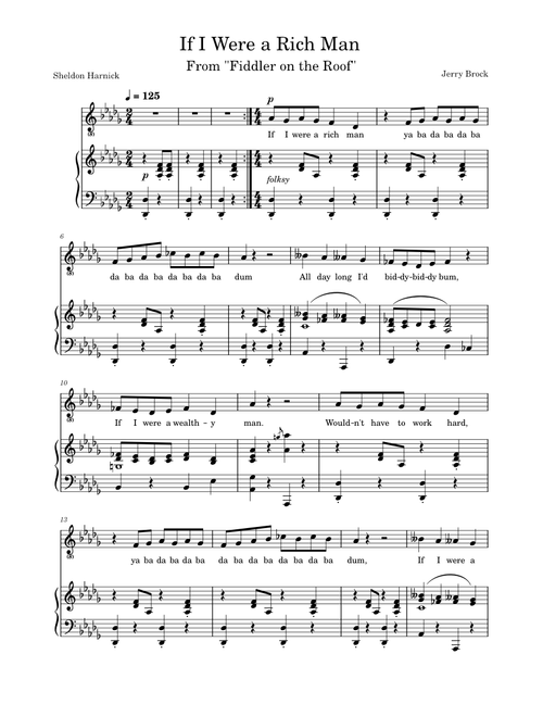 If I Were A Rich Man (from Fiddler On The Roof) – Bock & Harnick, Fiddler On The Roof Musical If I Were a Rich Man