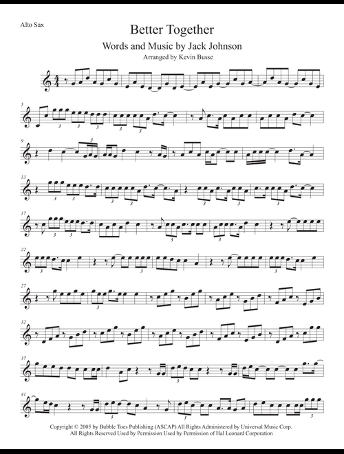 Better Together (Arr. Kevin Busse) - Jack Johnson (Alto Sax Solo)