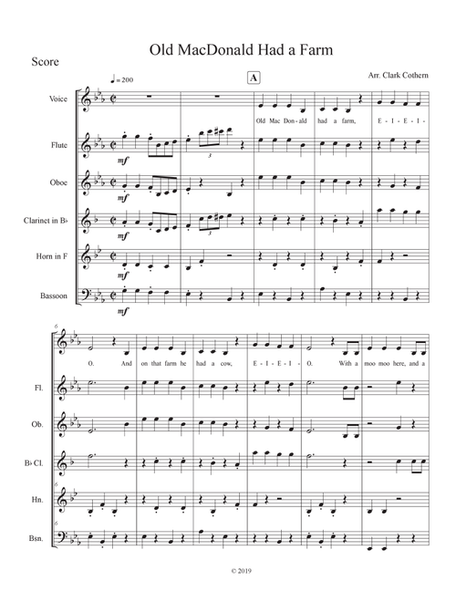 Old MacDonald Had a Farm (Woodwind Quintet) (Arr. Clark Cothern) - (Public Domain) (Woodwind Ensemble)