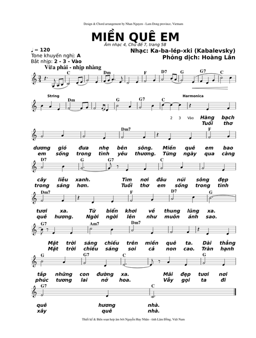 MIỀN QUÊ EM (Âm nhạc 4, Chủ đề 7, trang 58 - Bản nhạc đã soạn sẵn intro và hợp âm chuẩn)