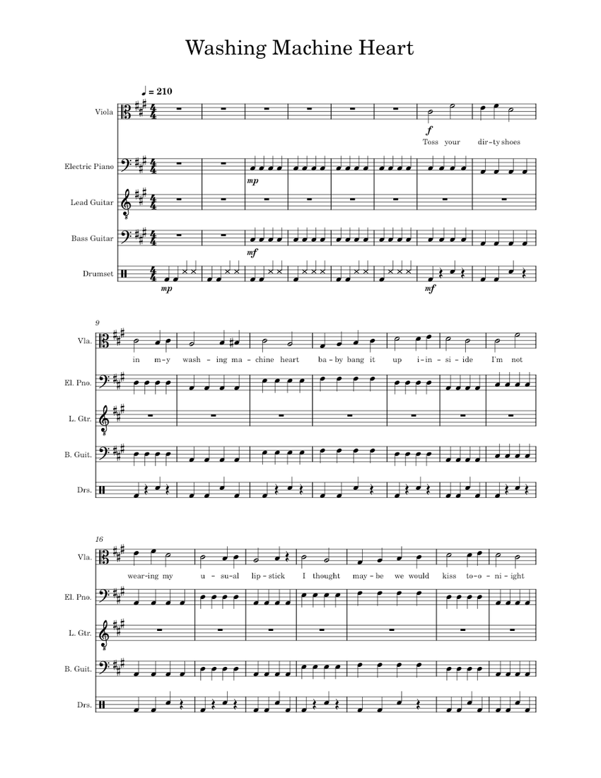 Washing Machine Heart Mitski Sheet music for Piano, Viola, Guitar