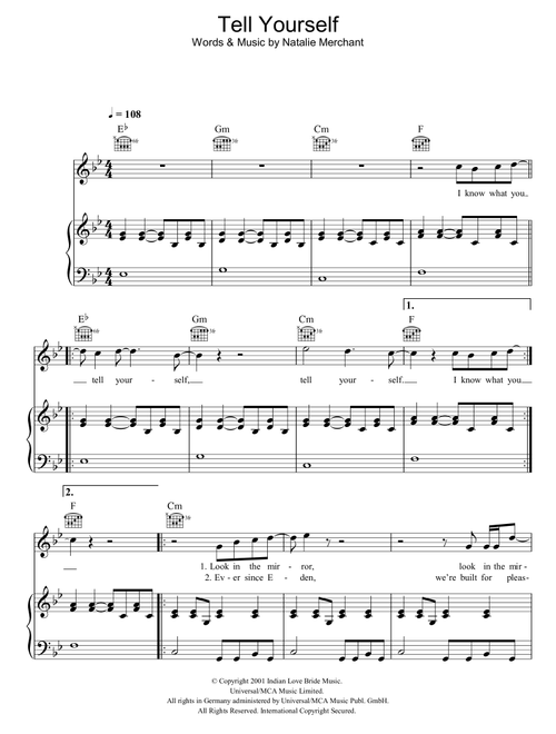 Tell Yourself - Natalie Merchant (Piano-Vocal-Guitar (Piano Accompaniment))