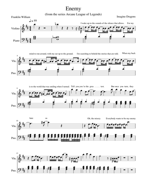 Enemy - Imagine Dragons (Violin sheet music)
