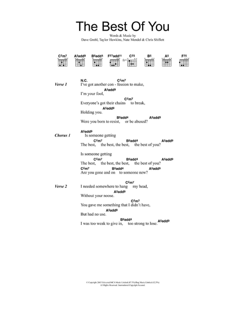 Best Of You - Foo Fighters (Guitar Chords-Lyrics)