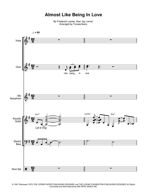 Almost Like Being In Love (Arr. Tunescribers) - Frederick Loewe, Alan Jay Lerner (Small Ensemble)