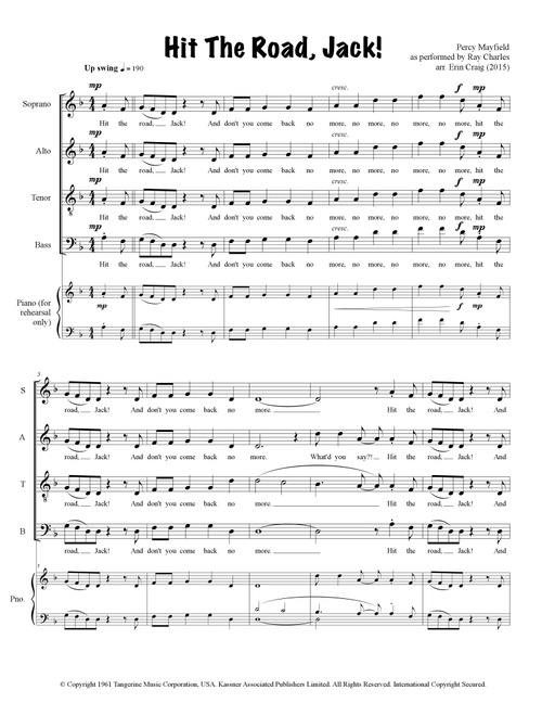 Hit The Road Jack (Arr. Erin Craig) - Percy Mayfield (Choral, SATB)
