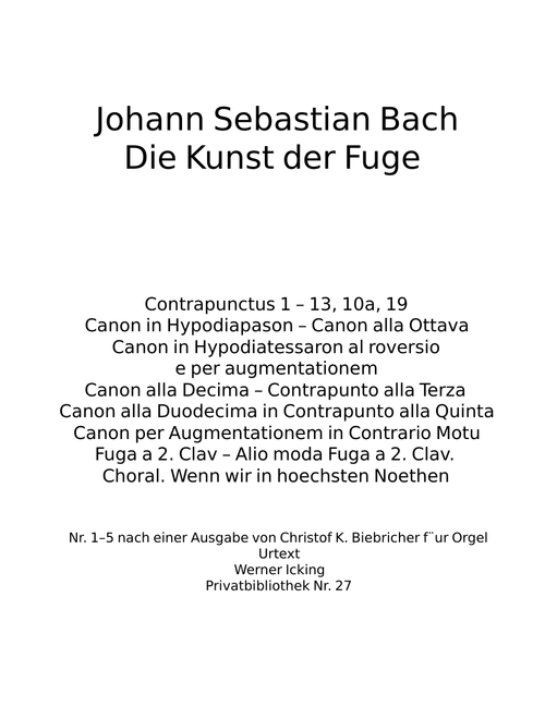 Die Kunst der Fuge, BWV 1080 - Johann Sebastian Bach