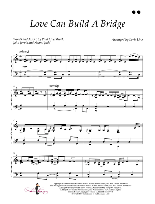Love Can Build A Bridge (Arr. Lorie Line) - The Judds (Piano Solo)