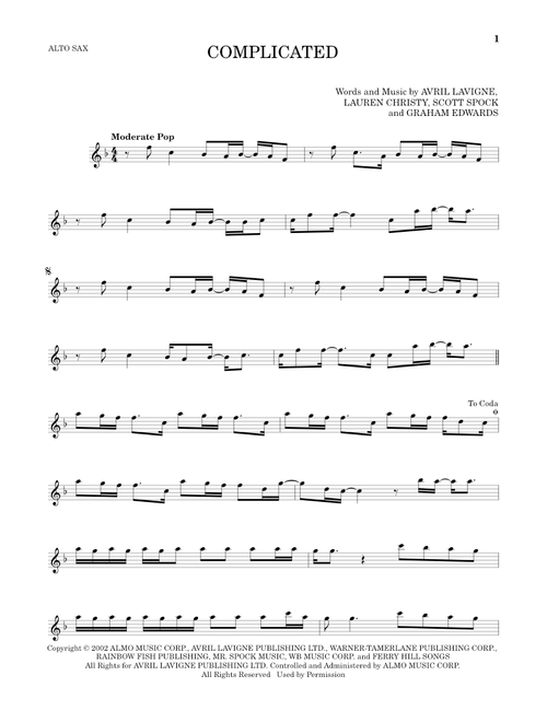 Complicated - Avril Lavigne (Alto Sax Solo)