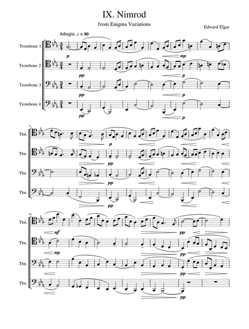 IX. Nimrod, from Enigma Variations for Trombone Quartet by Edward Elgar.