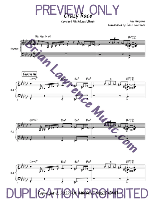 Crazy Race (Arr. Brian Lawrence) - Roy Hargrove (Lead Sheet - Fake Book)