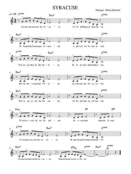 Syracuse in C with chords and lyrics
