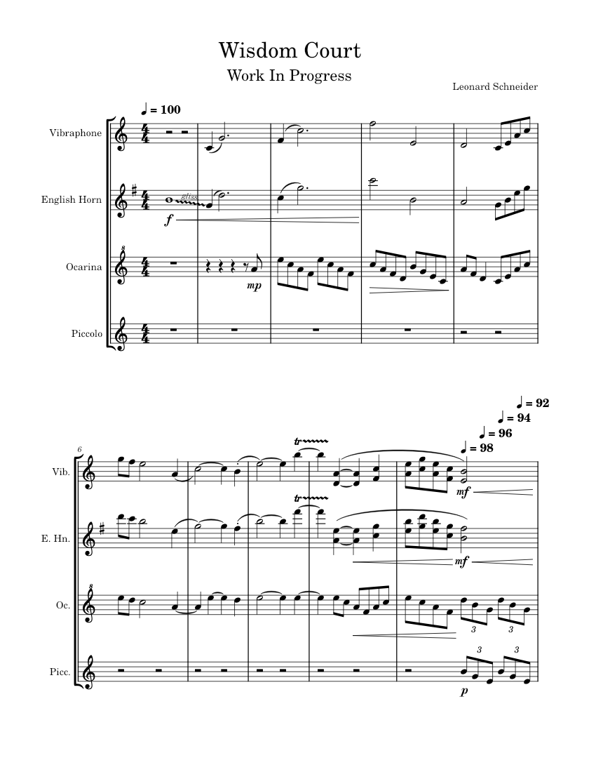 Wisdom Court Sheet music for Flute piccolo, Oboe, Vibraphone, Flute other (Woodwind Ensemble