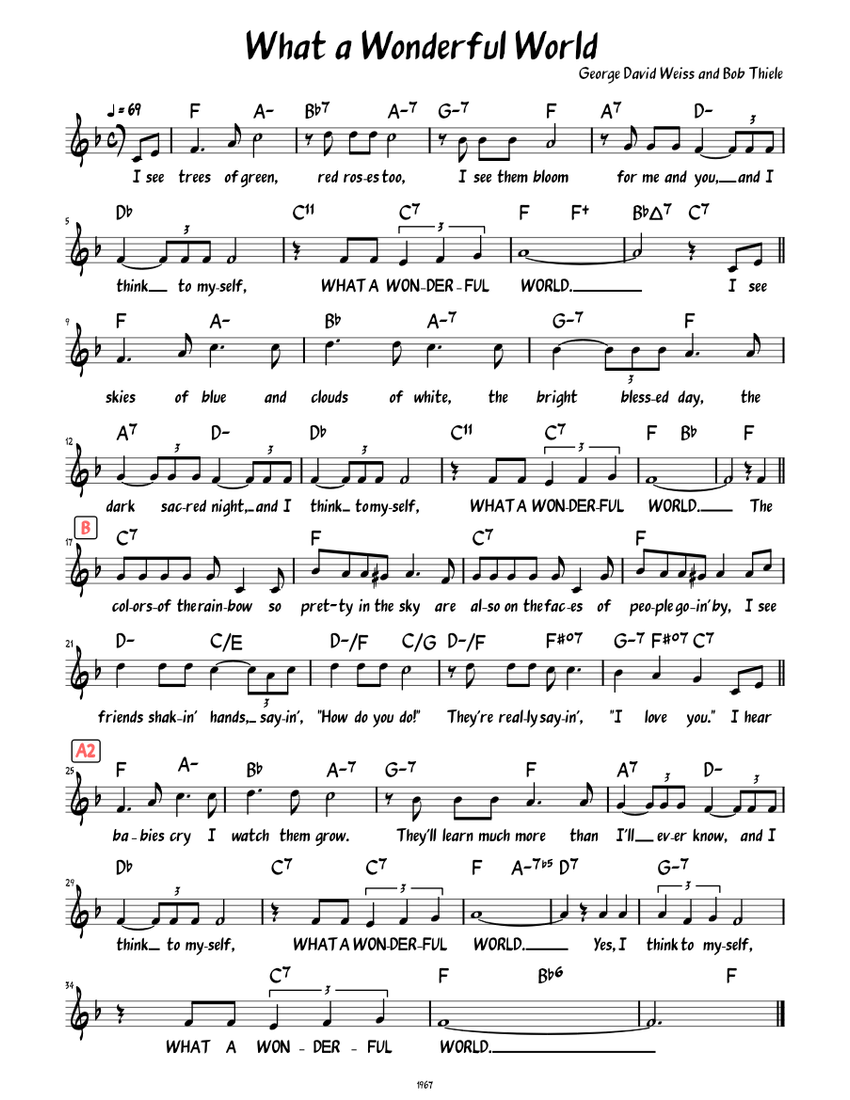 What a Wonderful World (Lead sheet with lyrics ) Sheet music for Piano