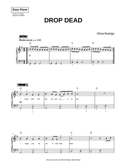 Drop dead - Olivia Rodrigo (Easy Piano)