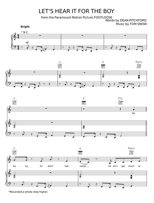 Let's Hear It For The Boy - Dean Pitchford, Footloose Musical, Tom Snow