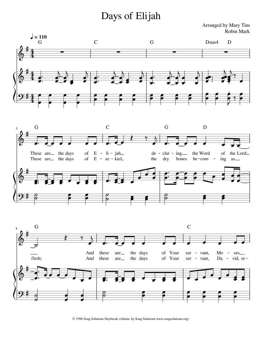 Days Of Elijah Robin Mark Sheet Music For Piano Vocals Piano Voice Days of elijah robin mark sheet music for piano vocals piano voice