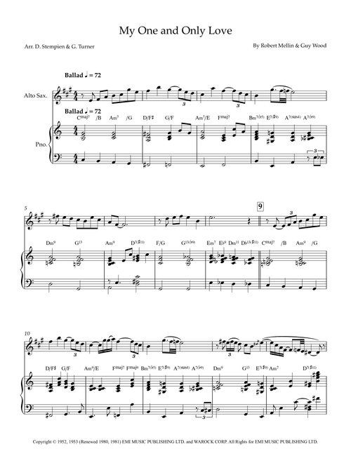 My One And Only Love (Arr. Debra E. Stempien, Gregory H. Turner) - Oscar Peterson Trio (Alto Sax and Piano)