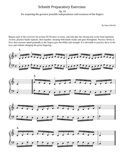 Aloys Schmitt - Preparatory Exercises Op.16 - For Piano Solo Original With Fingered (Arr. poon) (Easy Piano)