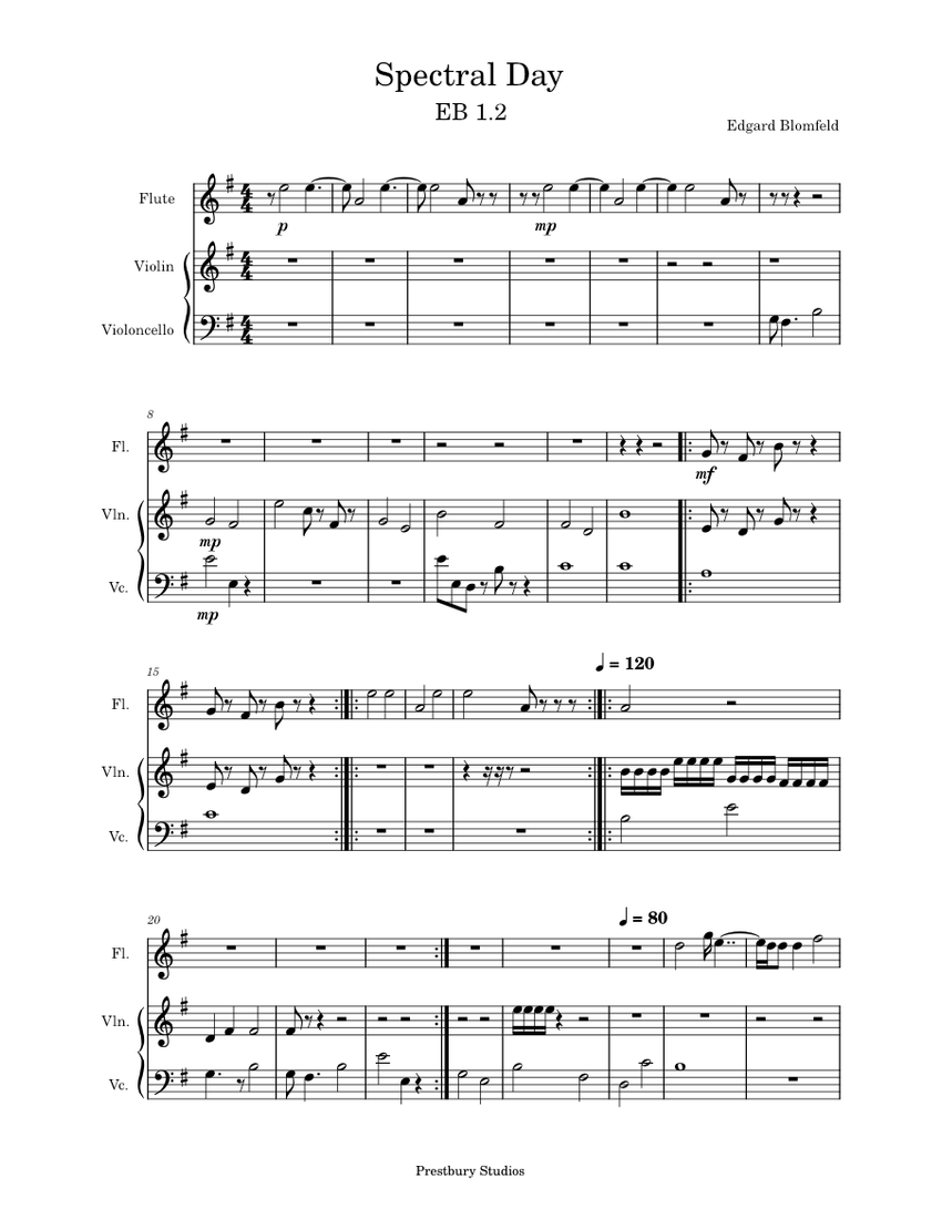 Eb 1 2 spectral day sheet music for flute violin cello mixed trio