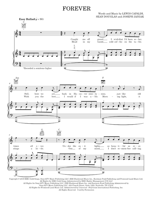 Forever - Lewis Capaldi (Piano-Vocal-Guitar)