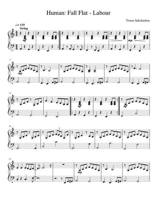 Human Fall Flat Labour for piano