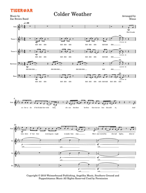 Colder Weather (Arr. Nicklaus "Klaus" Oliva) - Zac Brown Band (Choral, TTBB)