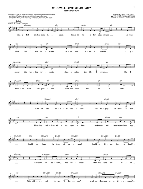 Who Will Love Me As I Am? - Bill Russell (Lead Sheet - Fake Book)