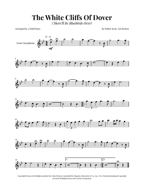 (There'll Be Bluebirds Over) The White Cliffs Of Dover (Arr. Glauco Fernandes) - Various (Tenor Sax Solo)