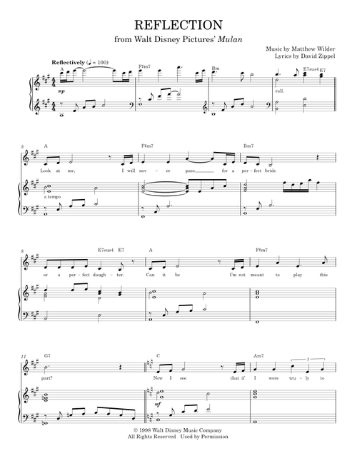 Reflection (from Mulan) - David Zippel, Mulan Movie (Piano Vocal)