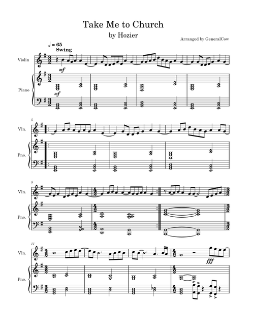 Take me to church – Hozier (Violin Solo w/ Piano Accompaniment)