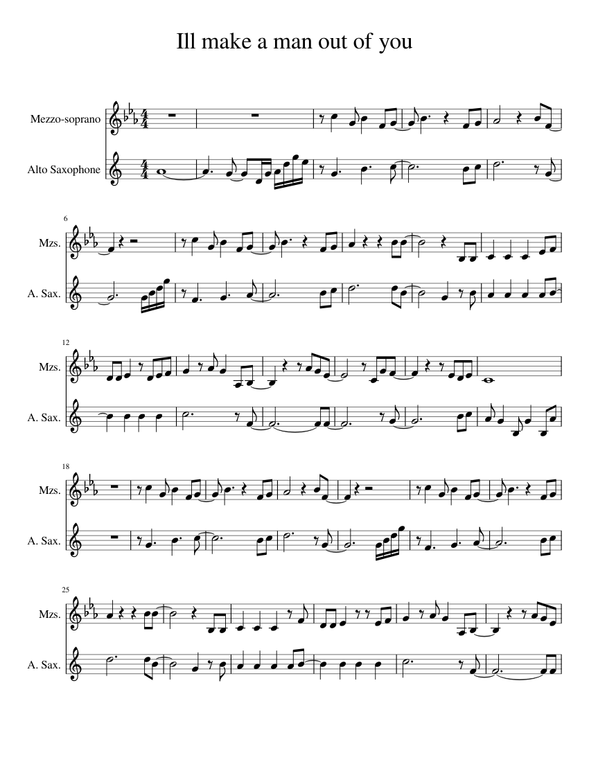 Ill make a man out of you sheet music for mezzo soprano saxophone alto