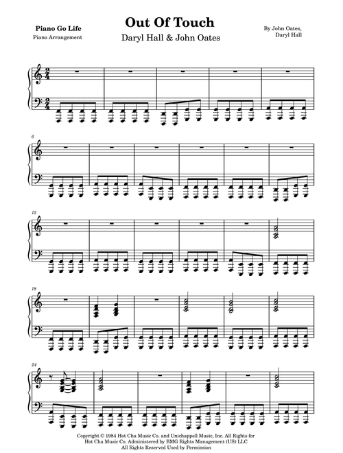 Out Of Touch (Arr. Piano Go Life) - Daryl Hall & John Oates (Piano Solo)