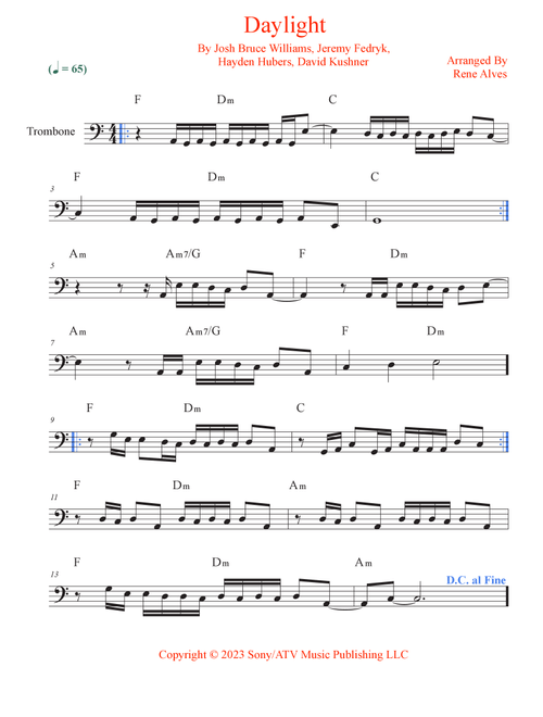 Daylight (Arr. Rene Alves) - David Kushner (Trombone Solo)