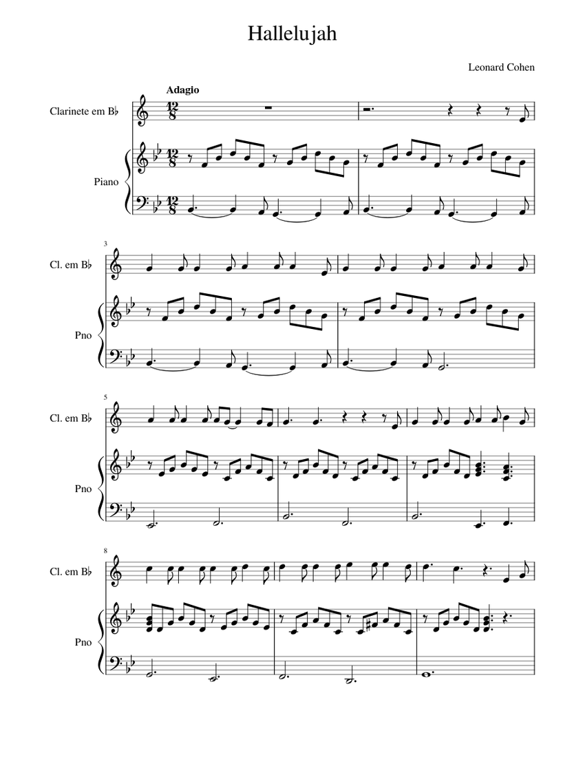 Hallelujah piano Sheet music for Piano, in bflat