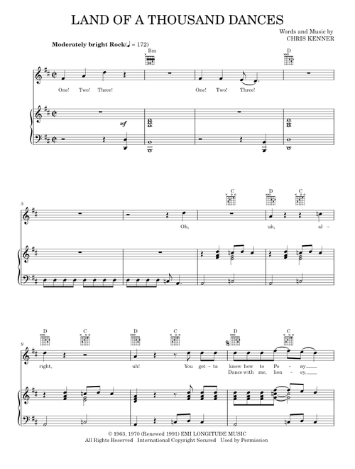 Land Of A Thousand Dances - Wilson Pickett (Piano-Vocal-Guitar)