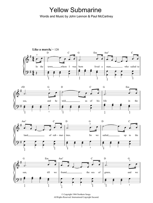 Yellow Submarine - The Beatles (Piano-Vocal-Guitar (Piano Accompaniment))