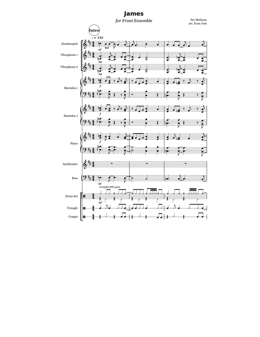 Pat Metheny - James (arr. for Front Ensemble) Sheet Music with