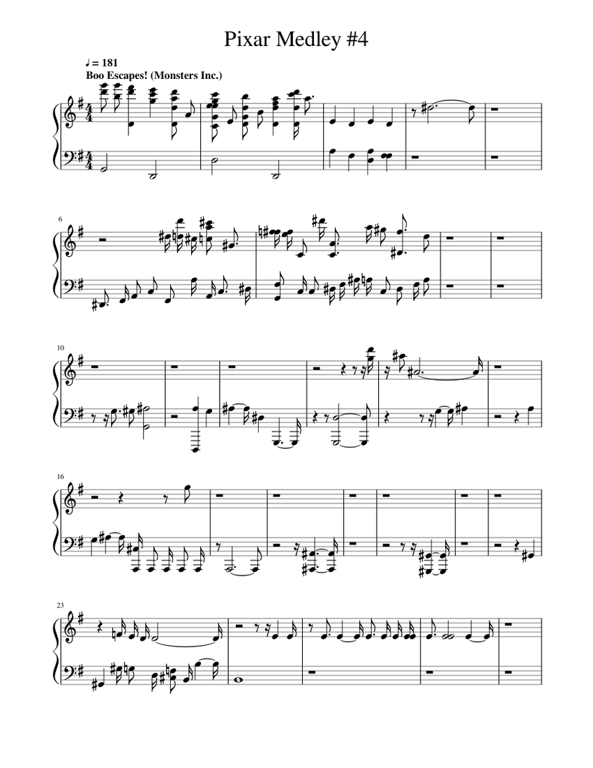 Pixar Medley 4 Sheet music for Piano Solo Musescore